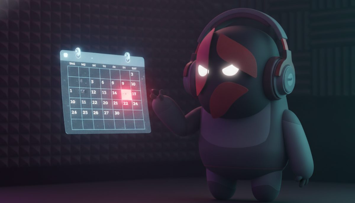 Beta, the Beta Ads mascot, gesturing at a calendar panel