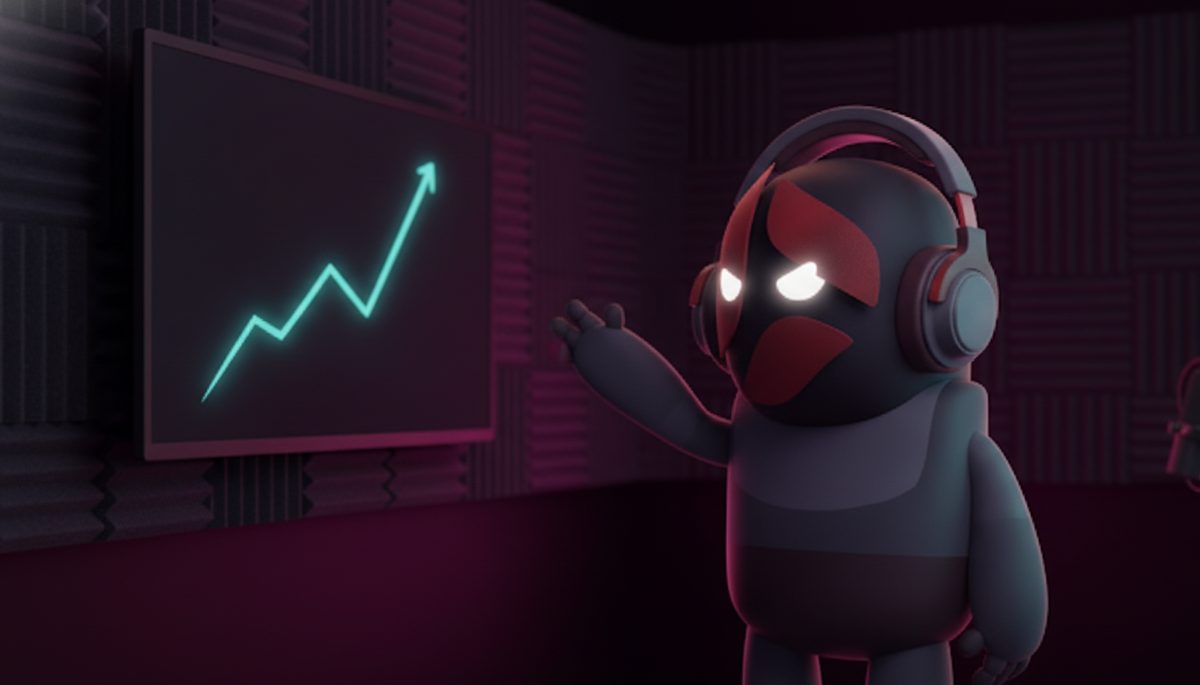 Beta, the Beta Ads mascot, presenting a rising line graph
