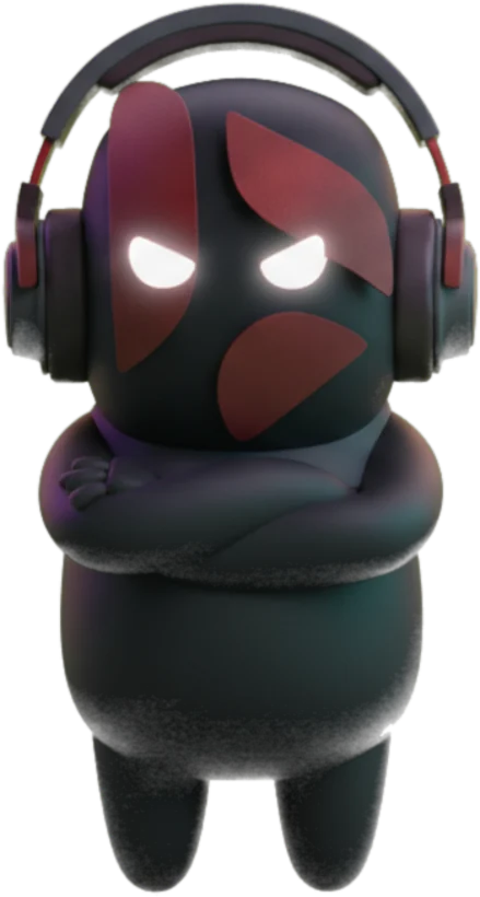 Beta the mascot with his arms crossed