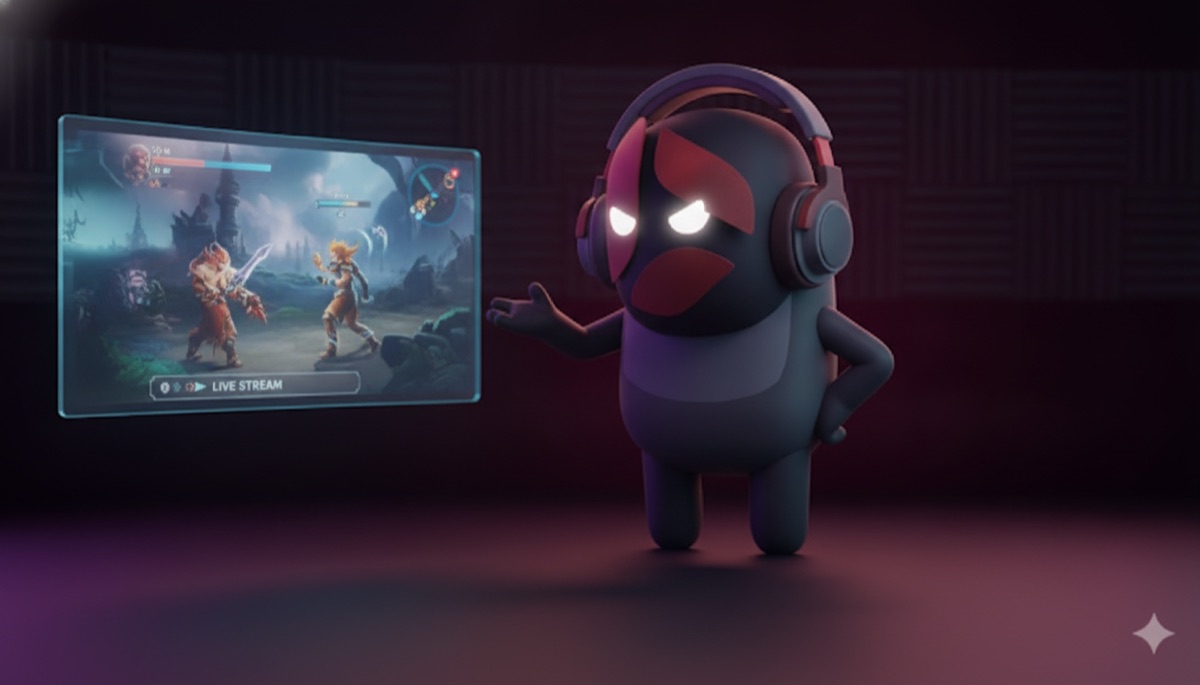 Beta, the Beta Ads mascot, presenting a stream on a large screen