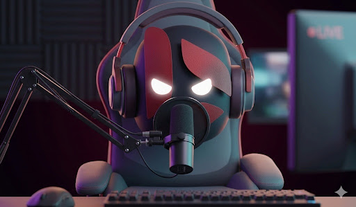 Beta Ads streamer mascot - live streaming setup