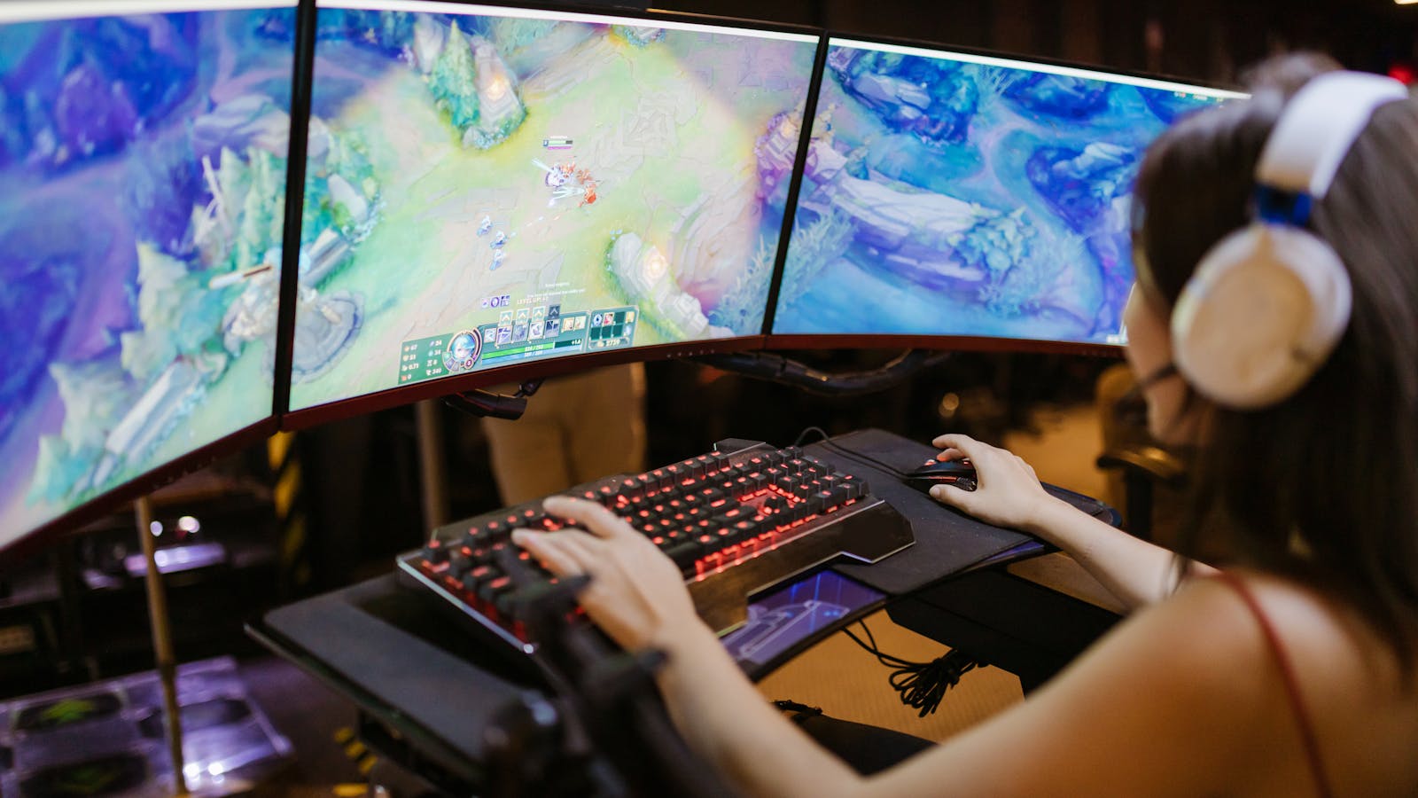 A content creator streaming live with professional equipment