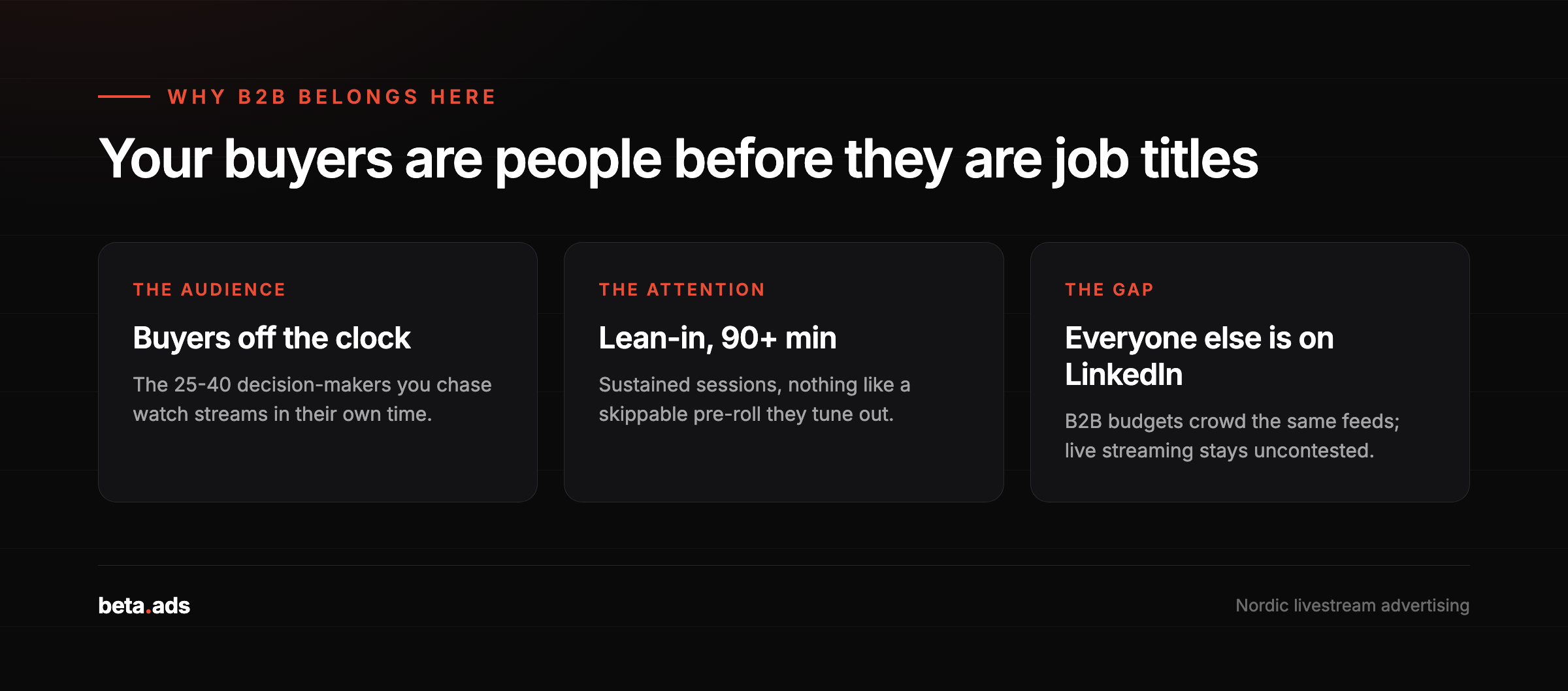 Why B2B brands belong on live streaming: buyers off the clock, lean-in attention, and an uncontested channel.