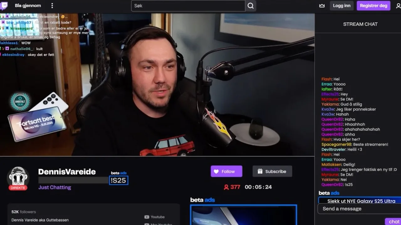 Samsung-overlay i en Twitch-sending