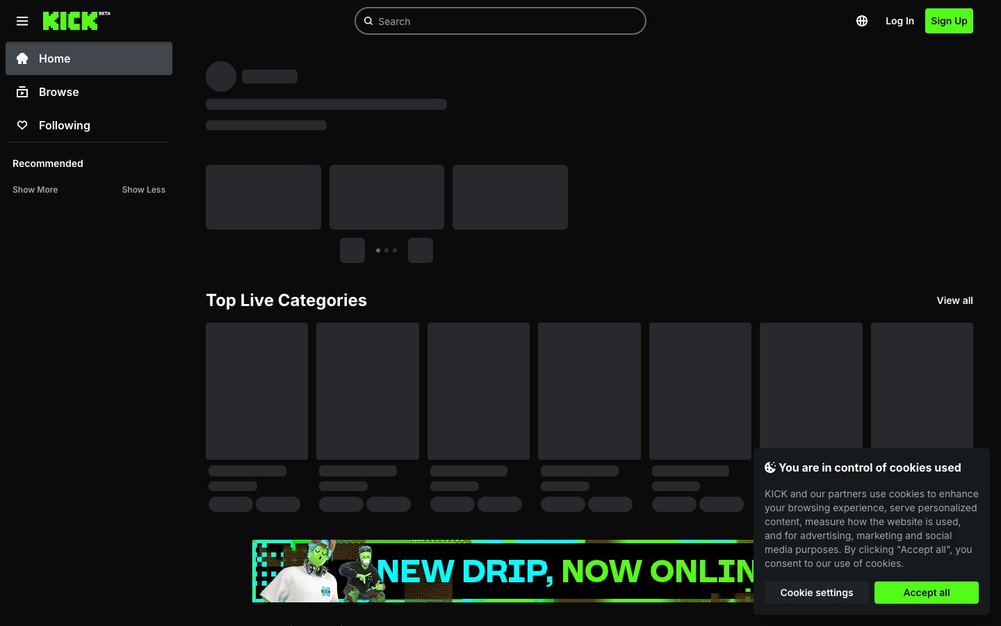 Livestream creator on Kick with native overlay placement