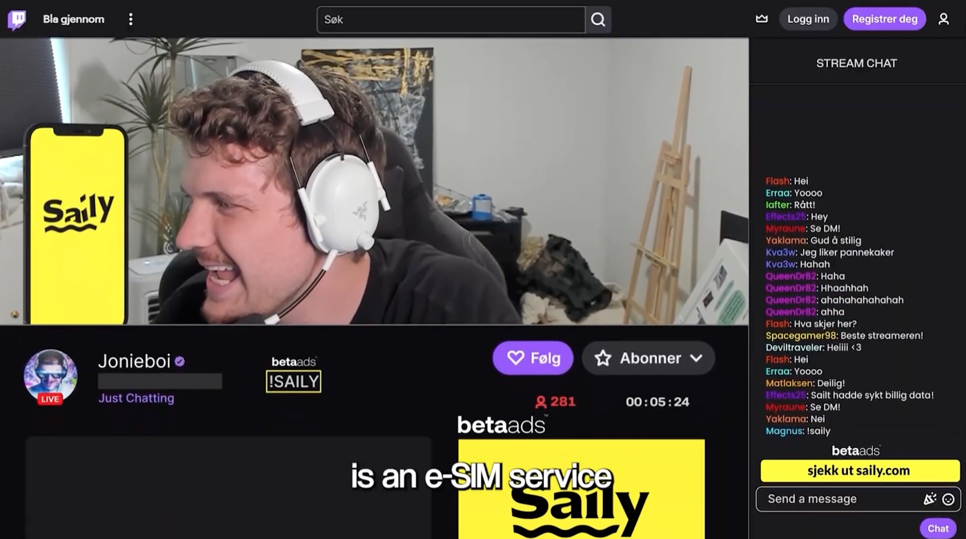 Real Twitch stream showing a live overlay ad